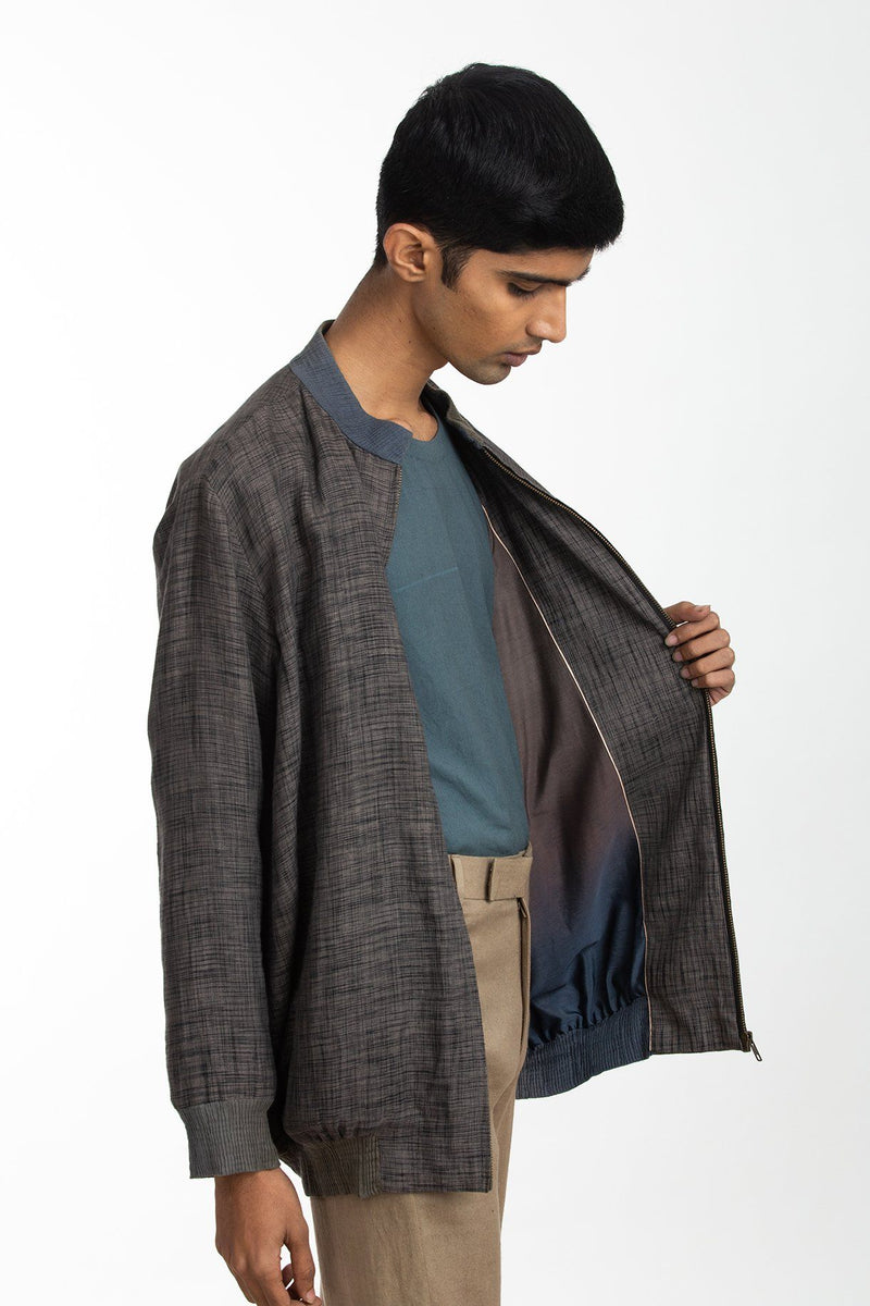 Handwoven Black Ikat Bomber Jacket Jackets & Overlays by Akaaro Men for men in Singapore