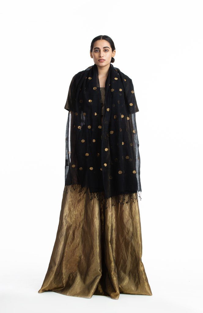 Handwoven Black Jamdani Cotton Silk Scarf Scarves & Stoles by Akaaro for women in Singapore