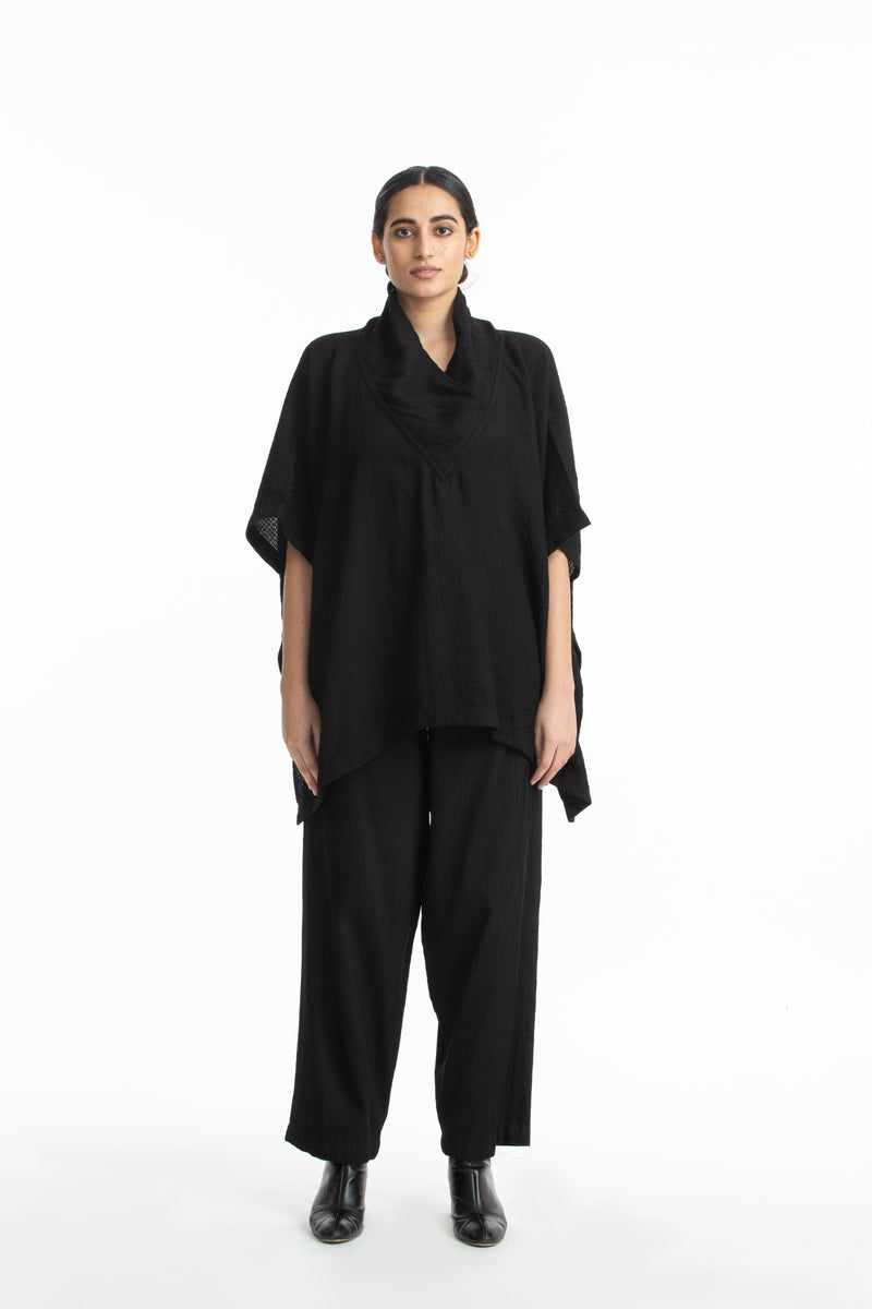 Handwoven Black Marino Wool Cape Jackets & Overlays by Akaaro for women in Singapore