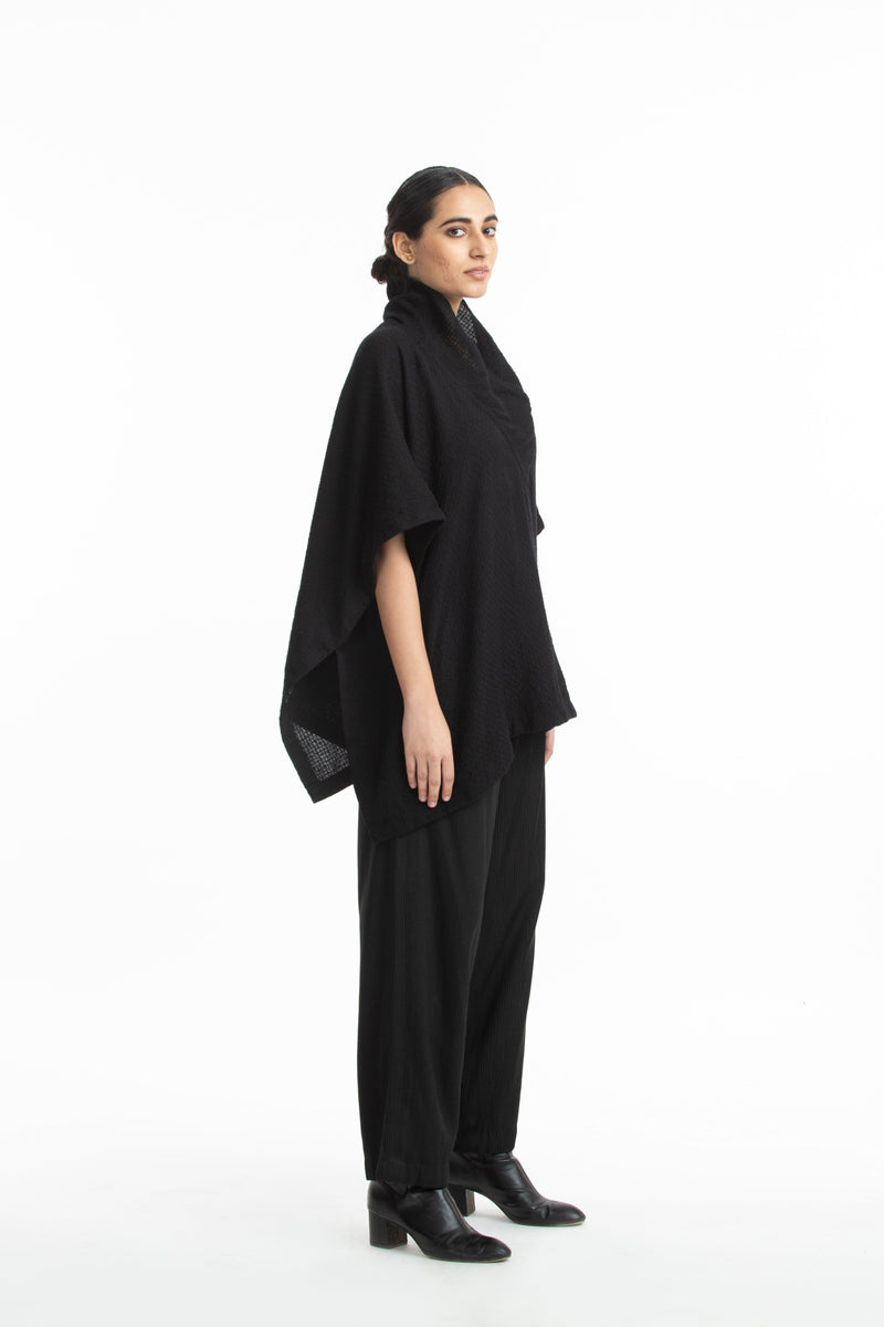 Handwoven Black Marino Wool Cape Jackets & Overlays by Akaaro for women in Singapore
