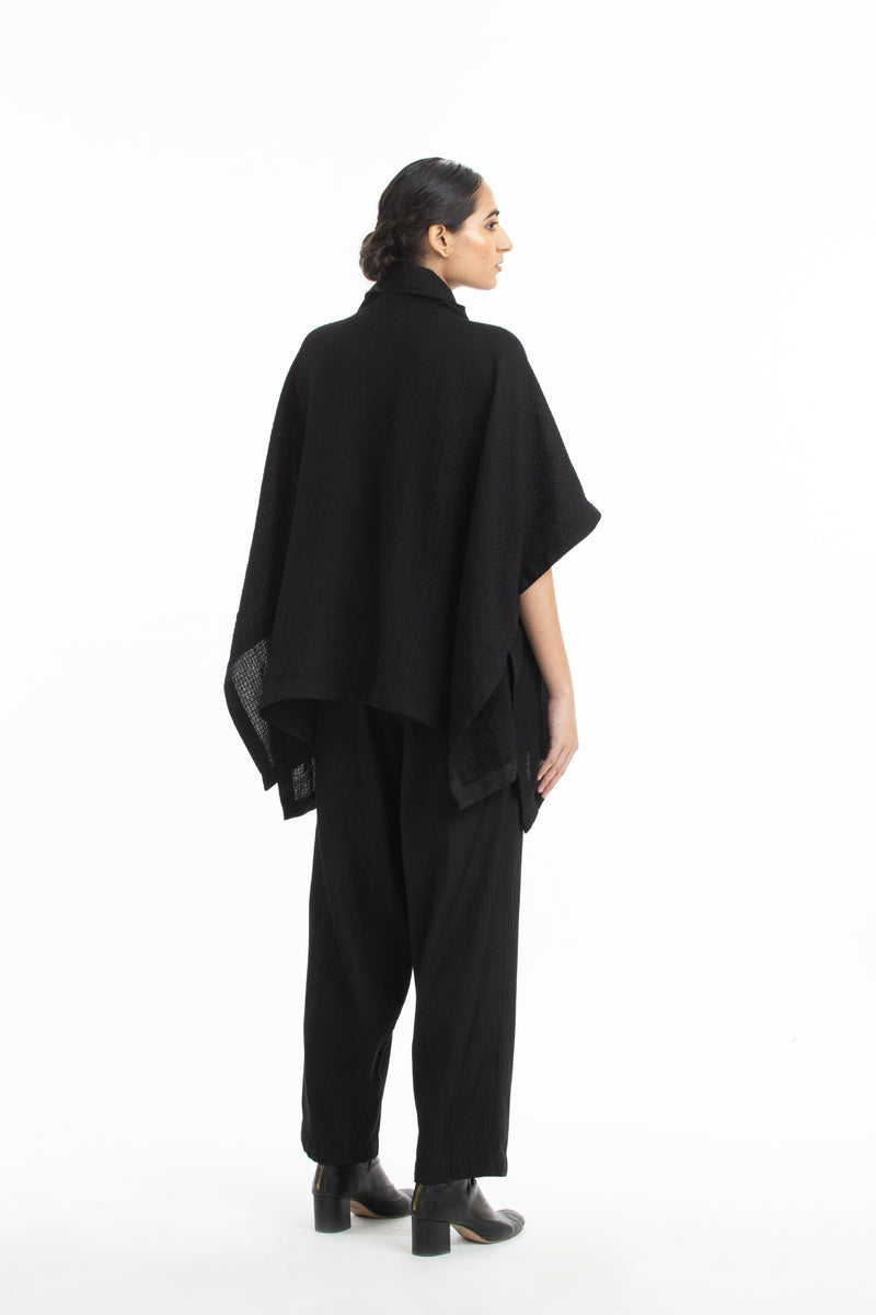 Handwoven Black Marino Wool Cape Jackets & Overlays by Akaaro for women in Singapore