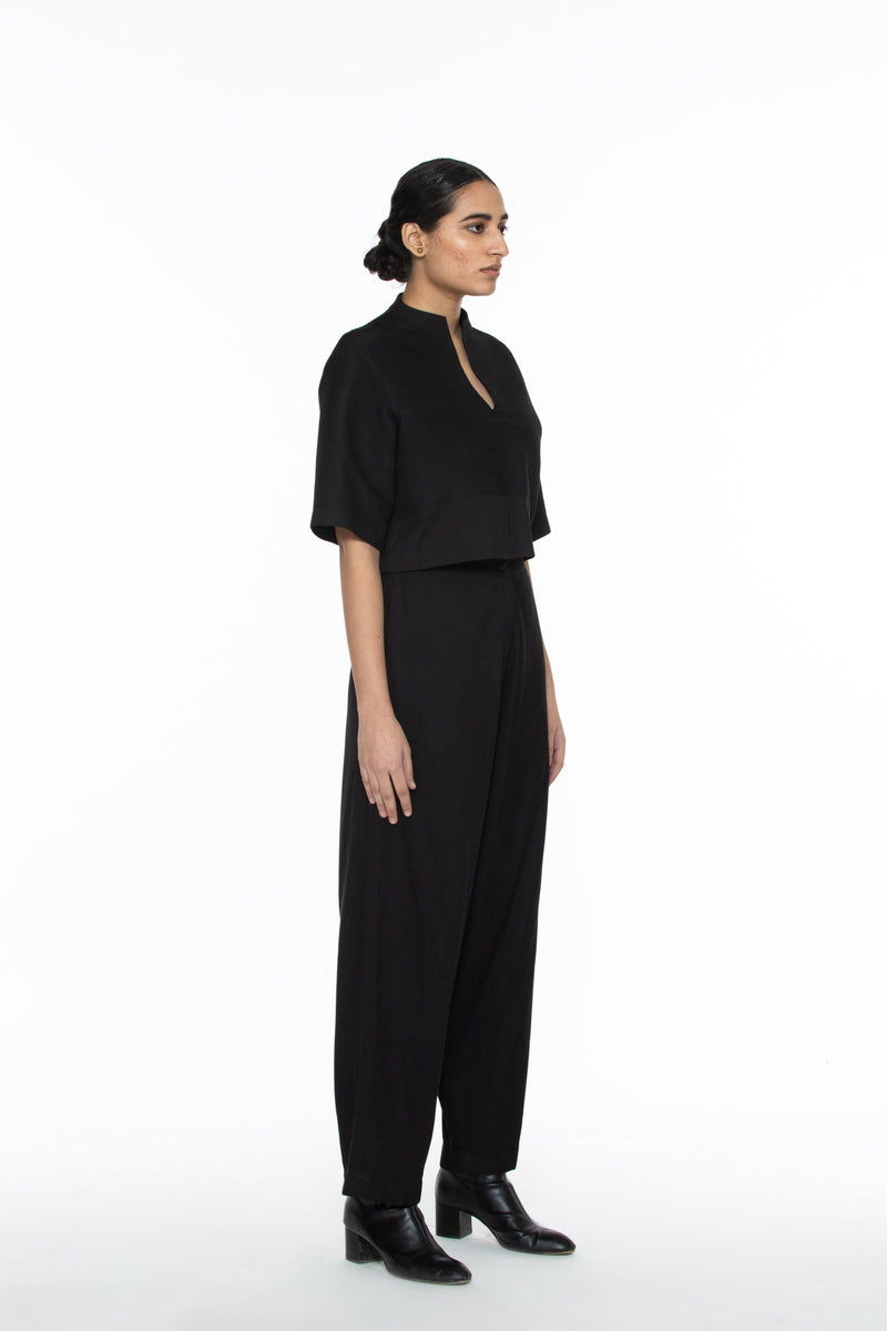 Handwoven Black Pintuck Top Top & Tunics by Akaaro for women in Singapore