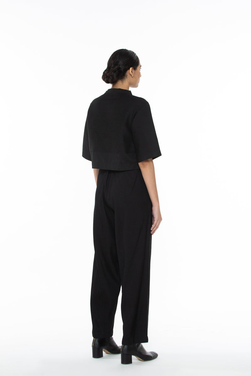 Handwoven Black Pintuck Top Top & Tunics by Akaaro for women in Singapore