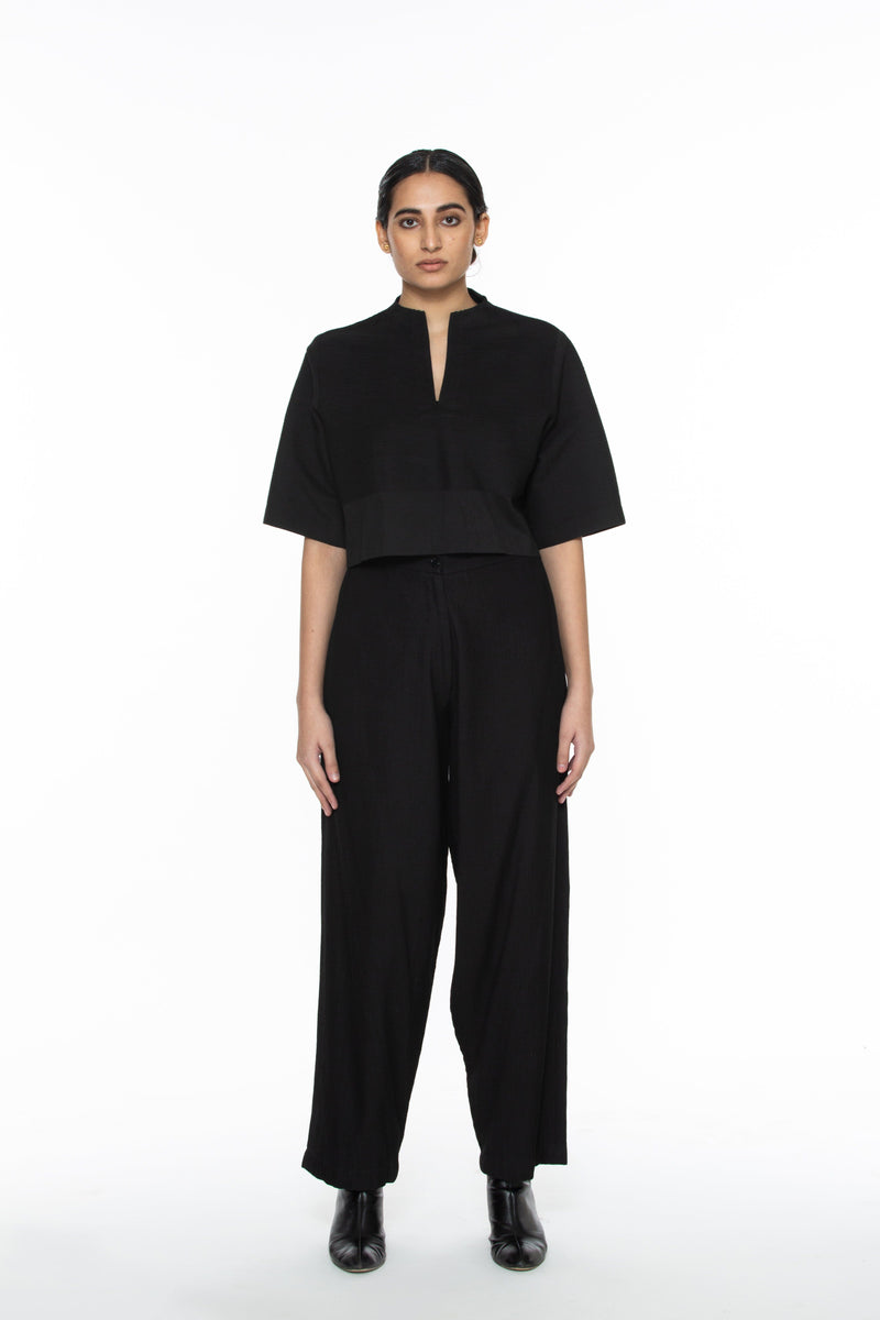 Handwoven Black Pintuck Top Top & Tunics by Akaaro for women in Singapore