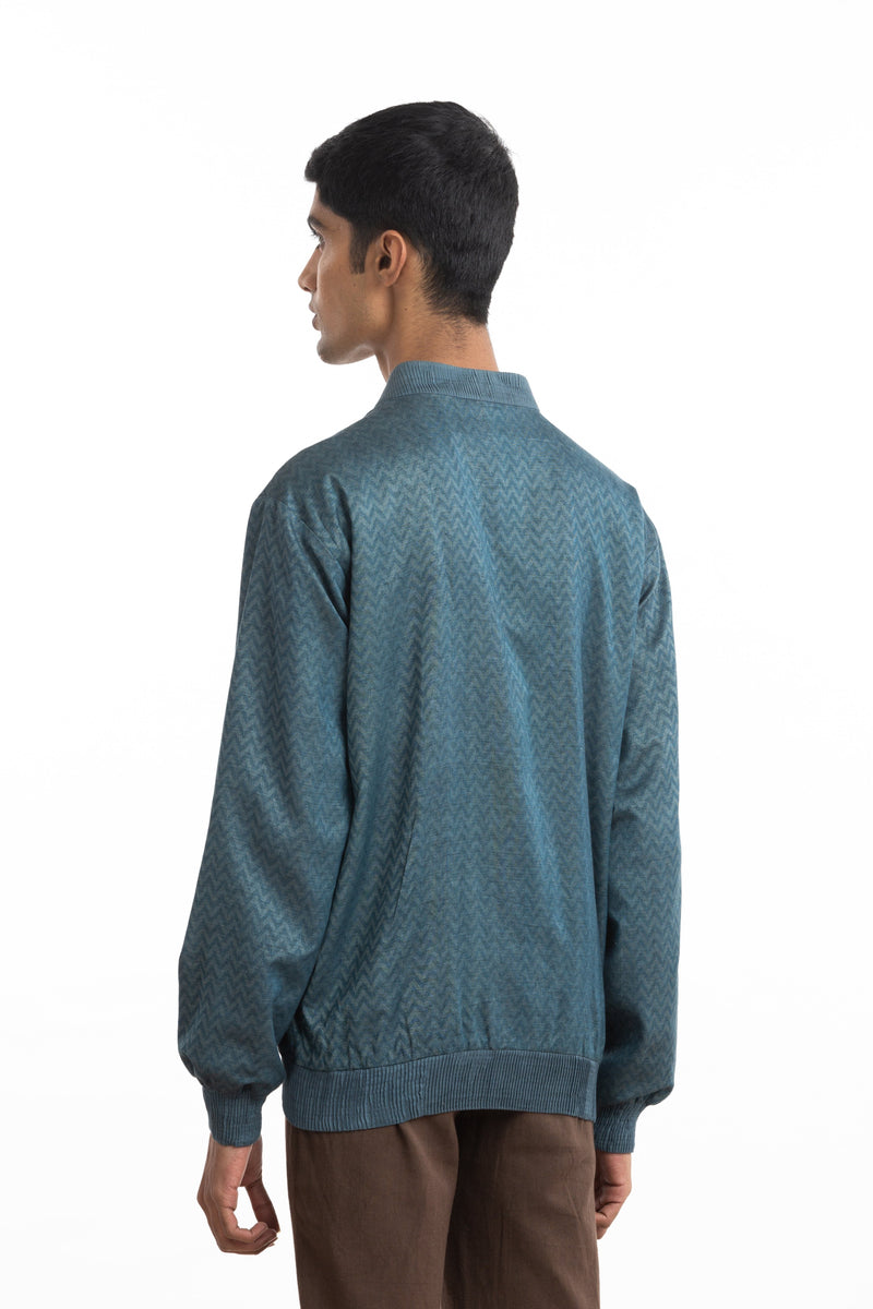 Handwoven Blue Chevron Bomber Jacket Jackets & Overlays by Akaaro Men for men in Singapore