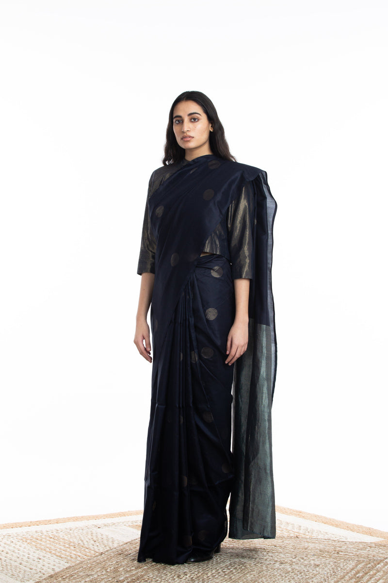 Handwoven Blue Circle Silk Saree Sarees by Akaaro for women in Singapore