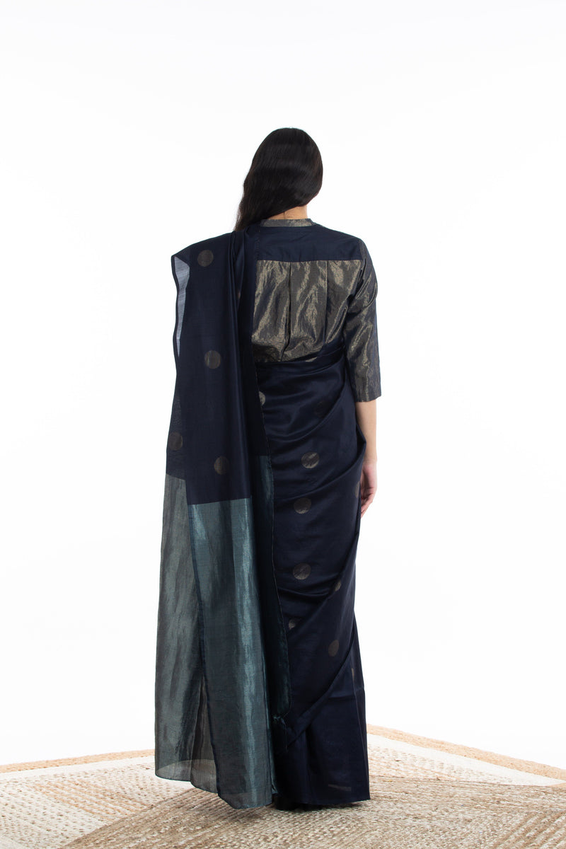 Handwoven Blue Circle Silk Saree Sarees by Akaaro for women in Singapore