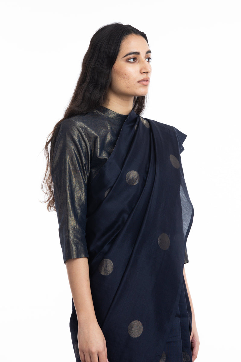 Handwoven Blue Circle Silk Saree Sarees by Akaaro for women in Singapore