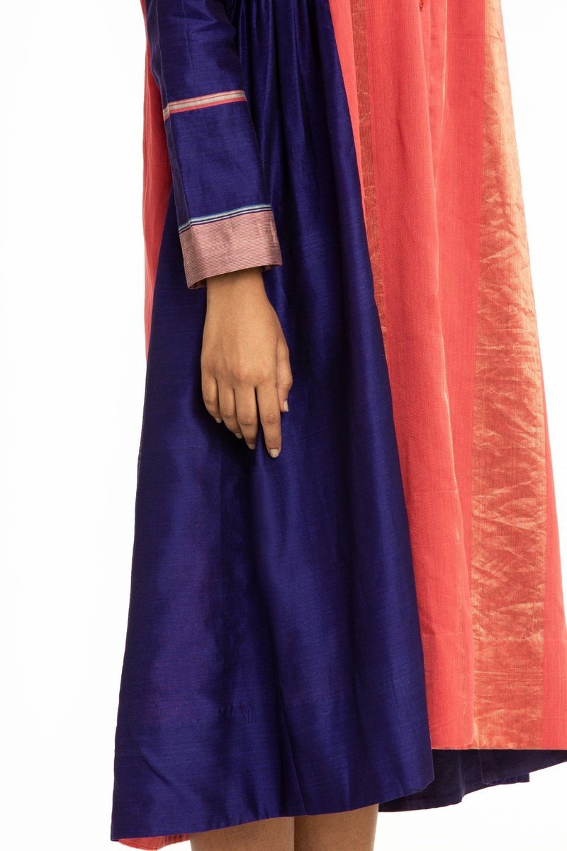 Handwoven Blue Pink Front Back Gathered Dress Fashion Akaaro