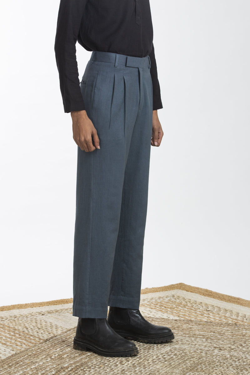 Handwoven Blue Straight Trouser Bottoms by Akaaro Men for men in Singapore