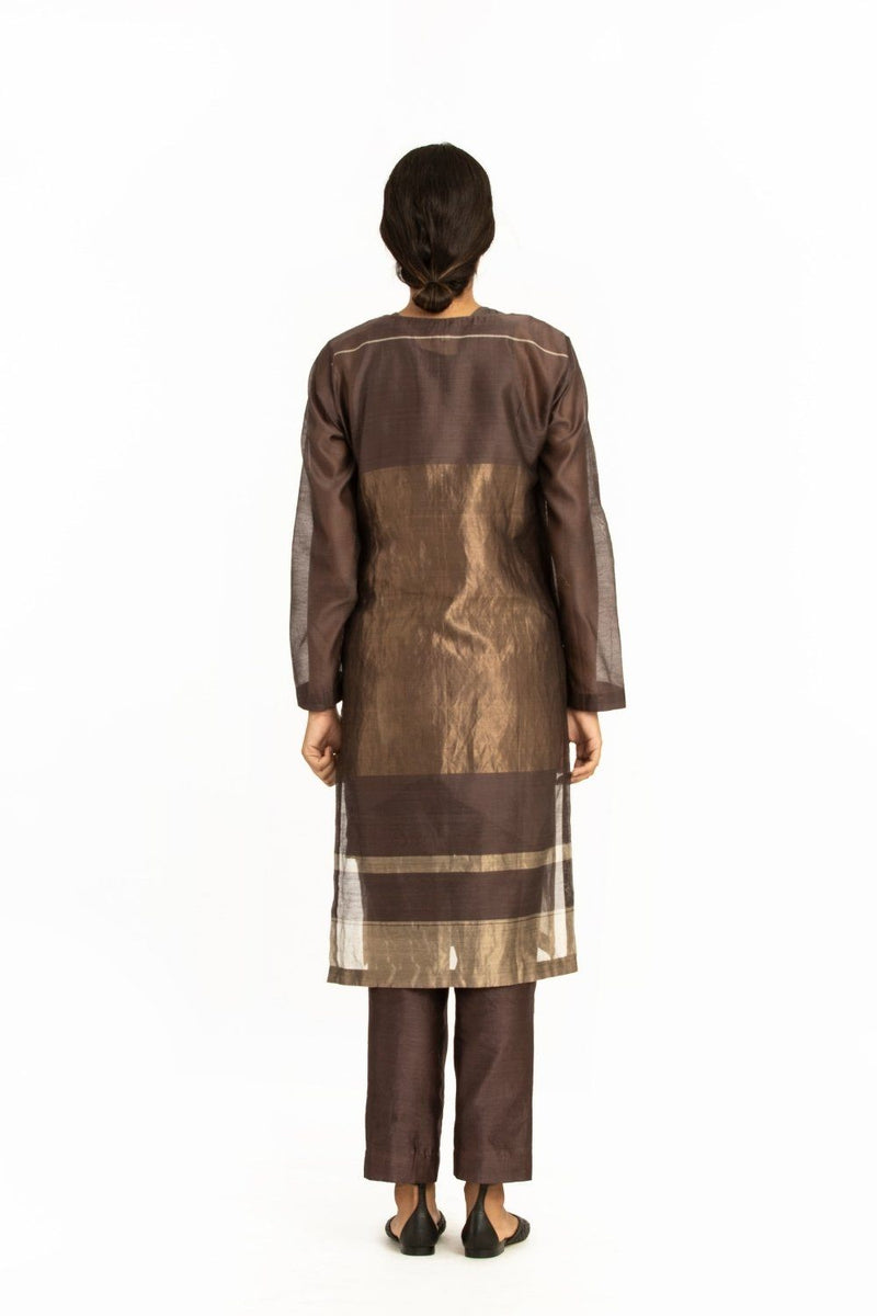 Handwoven Brown Engineered Sheer Straight Kurta Fashion Akaaro