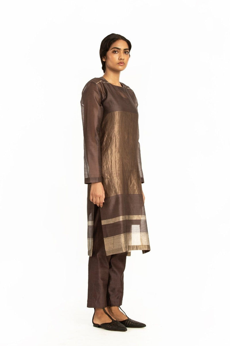 Handwoven Brown Engineered Sheer Straight Kurta Fashion Akaaro