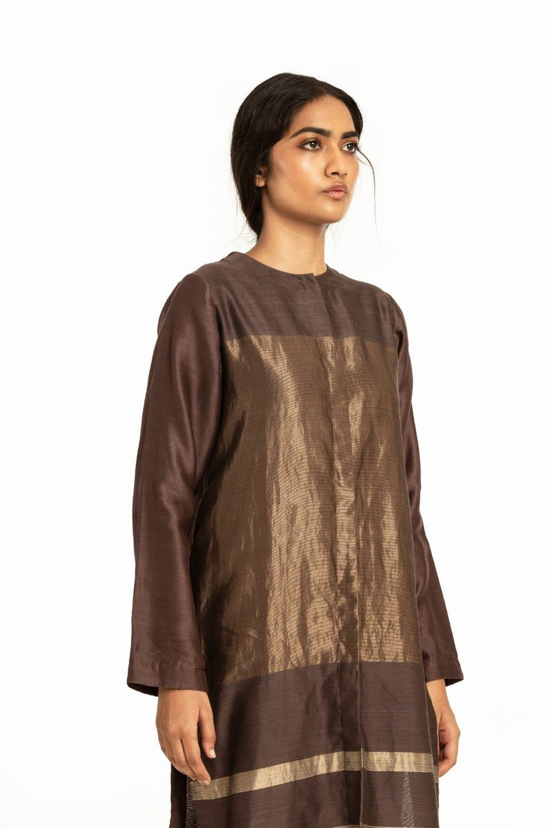 Handwoven Brown Engineered Sheer Straight Kurta Fashion Akaaro