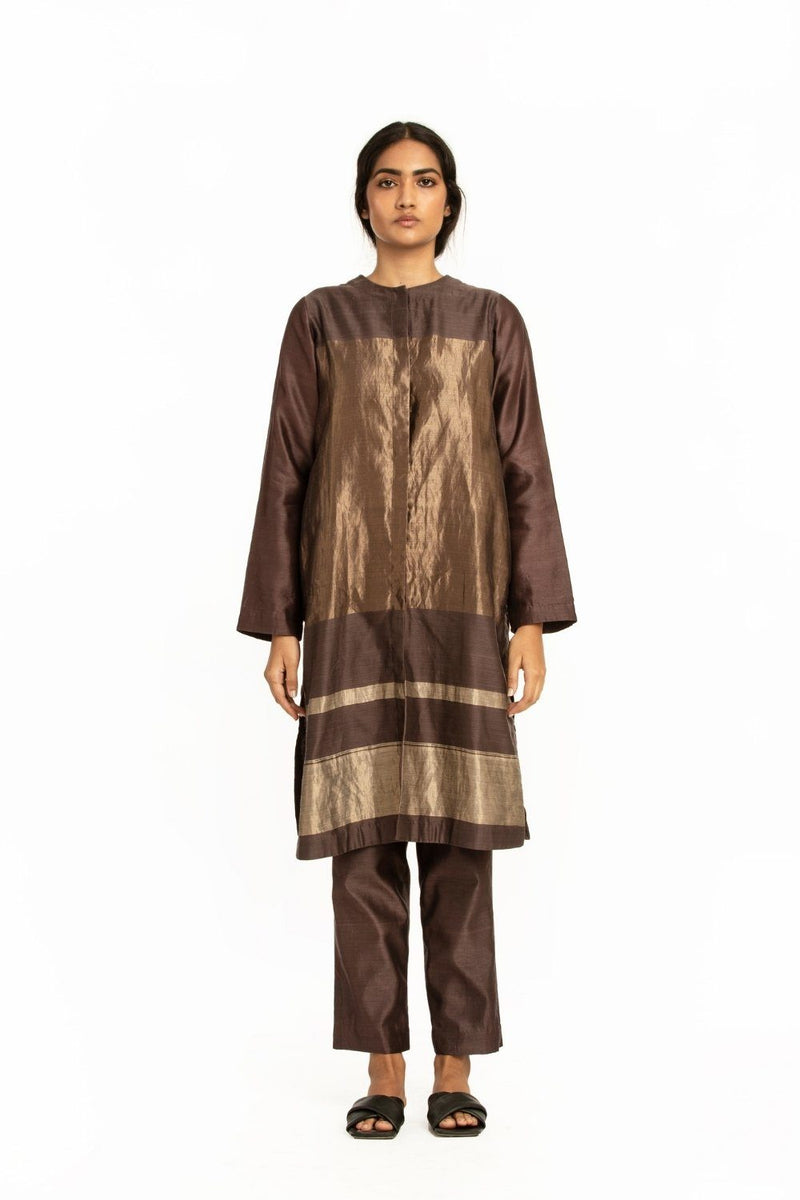 Handwoven Brown Engineered Sheer Straight Kurta Fashion Akaaro
