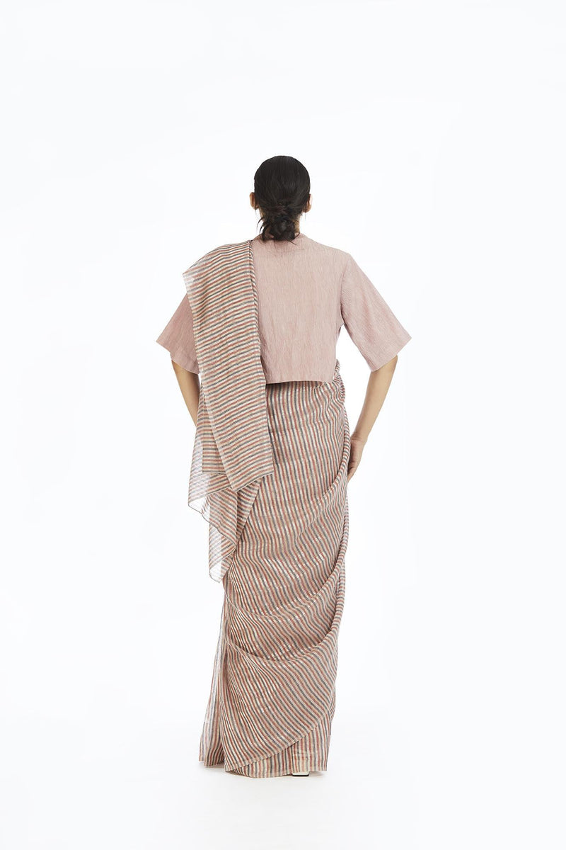 Handwoven Candy Striped Saree linen Sarees by Akaaro for women in Singapore