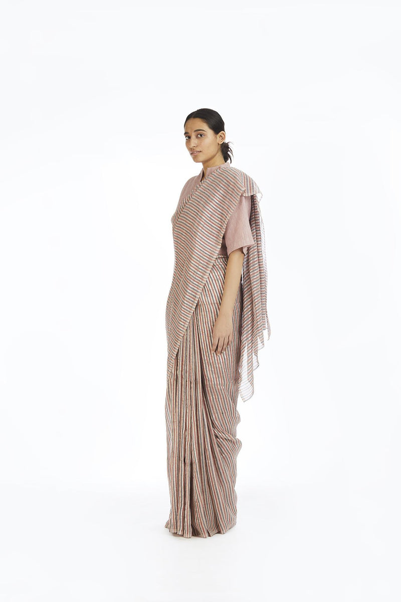 Handwoven Candy Striped Saree linen Sarees by Akaaro for women in Singapore