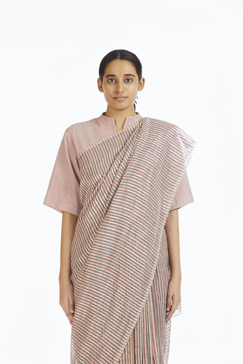 Handwoven Candy Striped Saree linen Sarees by Akaaro for women in Singapore