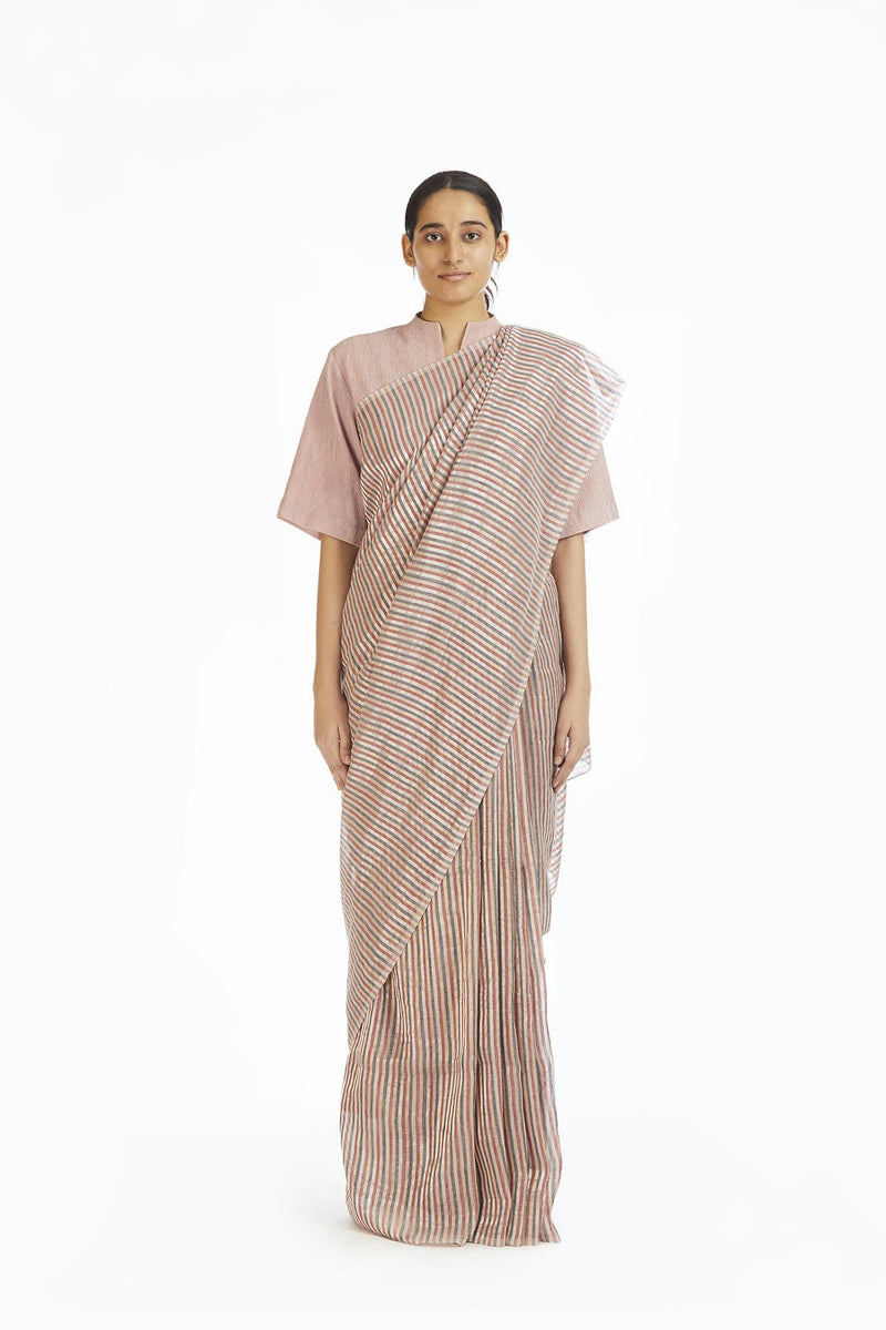 Handwoven Candy Striped Saree linen Sarees by Akaaro for women in Singapore