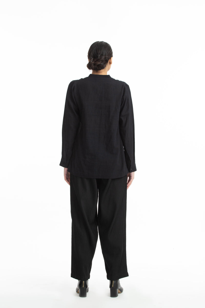 Handwoven Collared Black Cotton Top Top & Tunics by Akaaro for women in Singapore