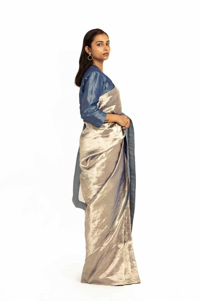 Handwoven Electirc Blue Textured Saree Fashion Akaaro