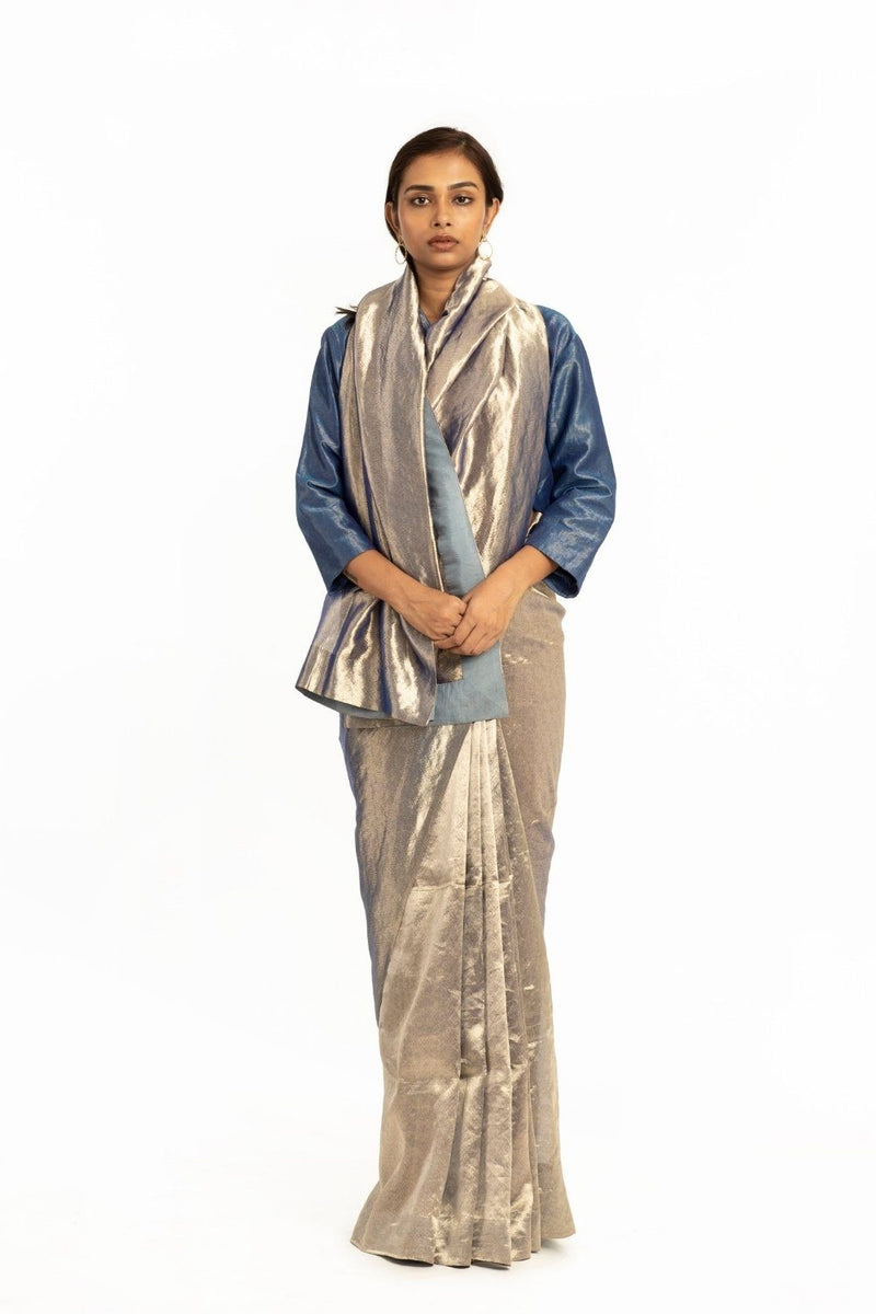 Handwoven Electirc Blue Textured Saree Fashion Akaaro