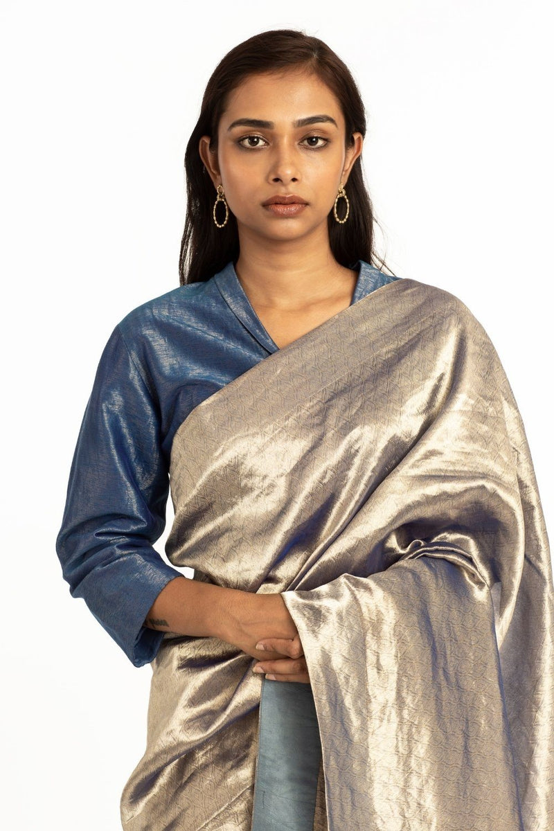 Handwoven Electirc Blue Textured Saree Fashion Akaaro