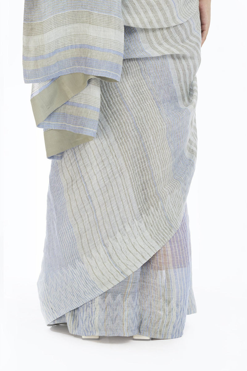 Handwoven Engineered Jaamdani Striped Linen Saree linen Sarees by Akaaro for women in Singapore