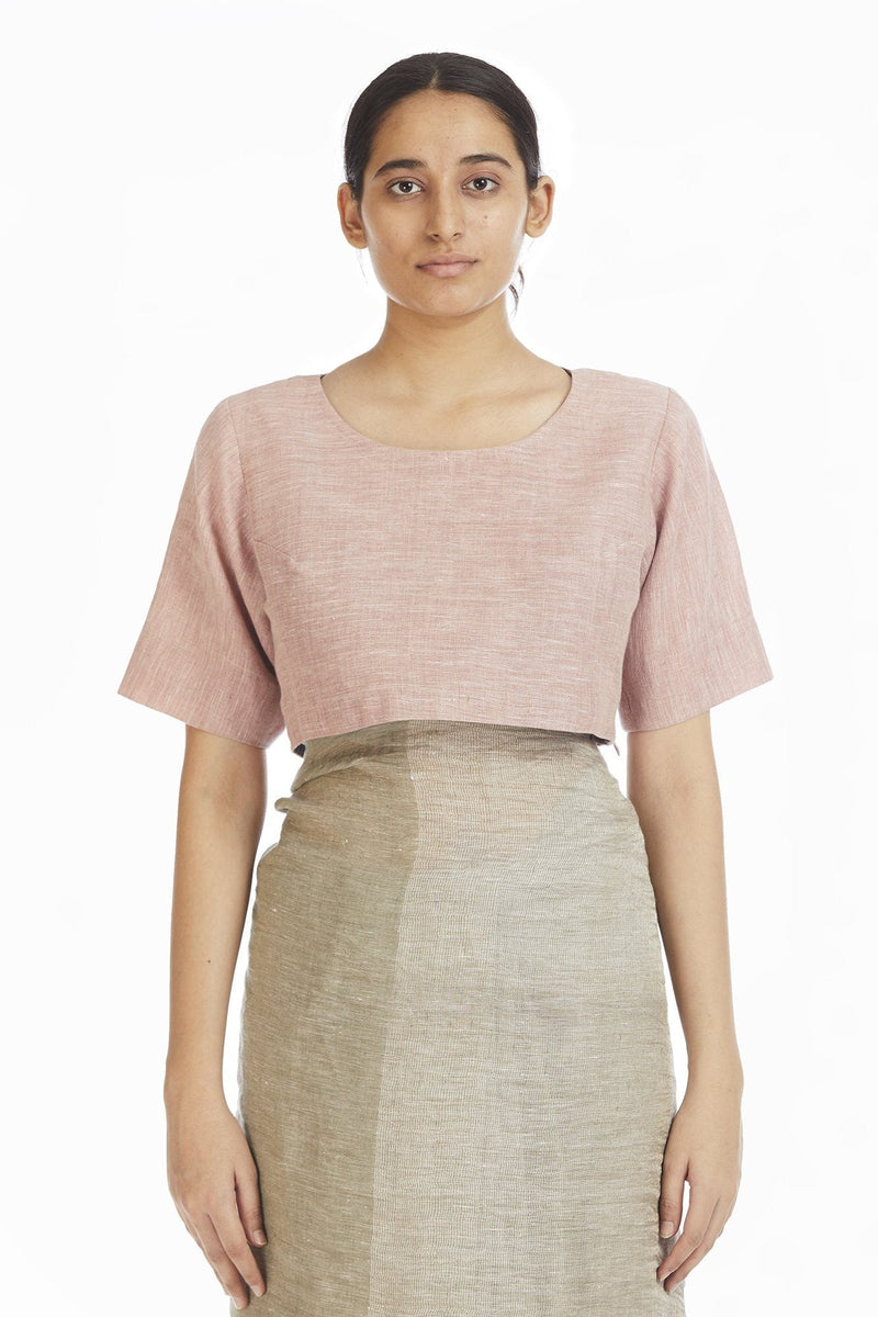 Handwoven Engineered Olive Soft Pink Linen Saree linen Sarees by Akaaro for women in Singapore