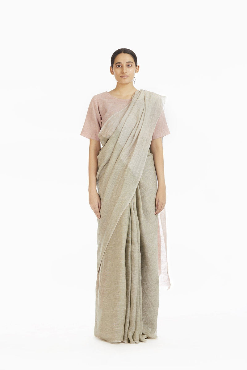 Handwoven Engineered Olive Soft Pink Linen Saree linen Sarees by Akaaro for women in Singapore