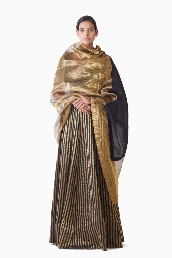 Handwoven Gold Black Metallic Dupatta Dupattas by Akaaro for women in Singapore