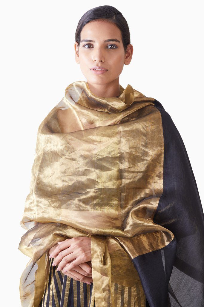 Handwoven Gold Black Metallic Dupatta Dupattas by Akaaro for women in Singapore