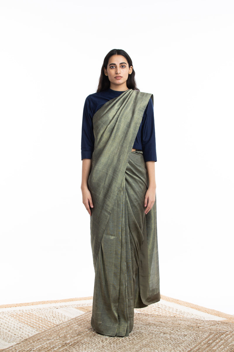 Handwoven Gold Crack Metallic Saree Sarees by Akaaro for women in Singapore