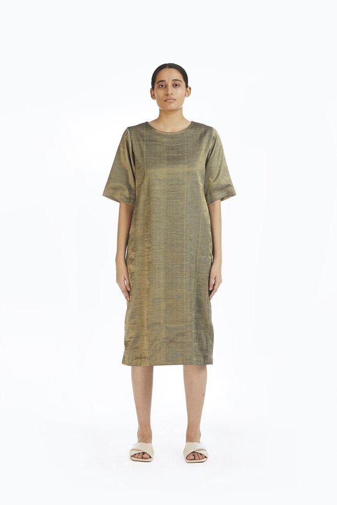 Handwoven Gold Crack Shift Dress Fashion Akaaro