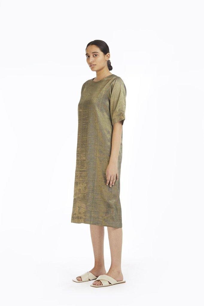 Handwoven Gold Crack Shift Dress Fashion Akaaro