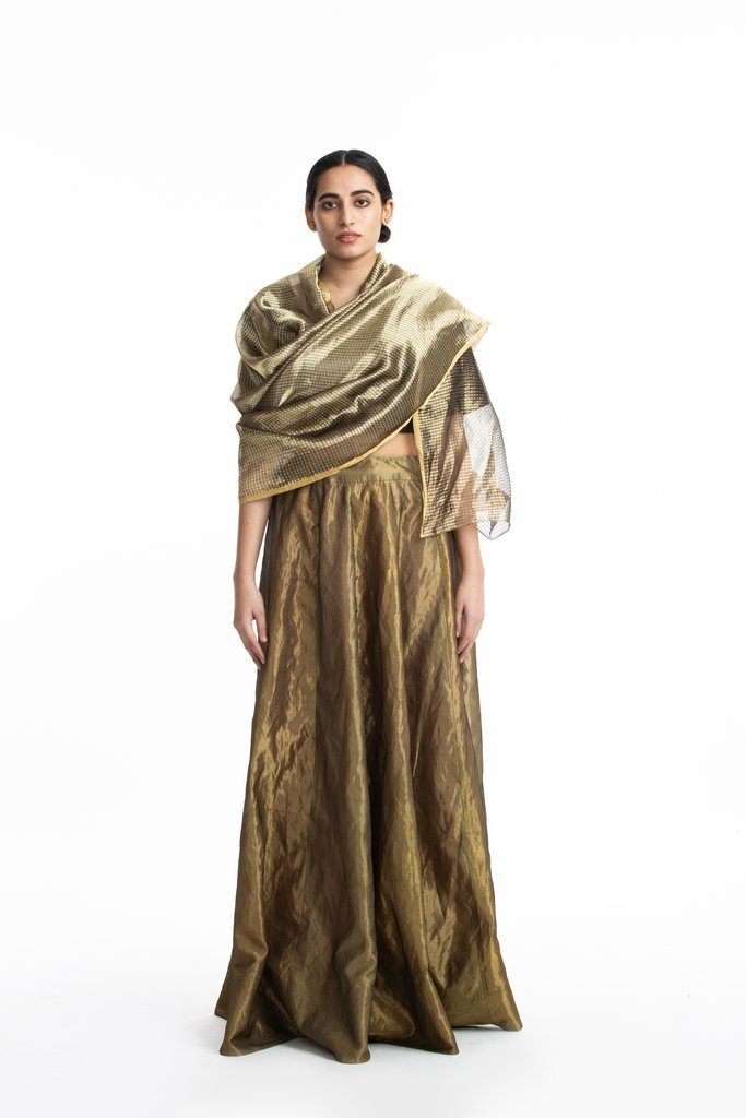 Handwoven Gold On Silver Textured Metallic Dupatta Dupattas by Akaaro for women in Singapore