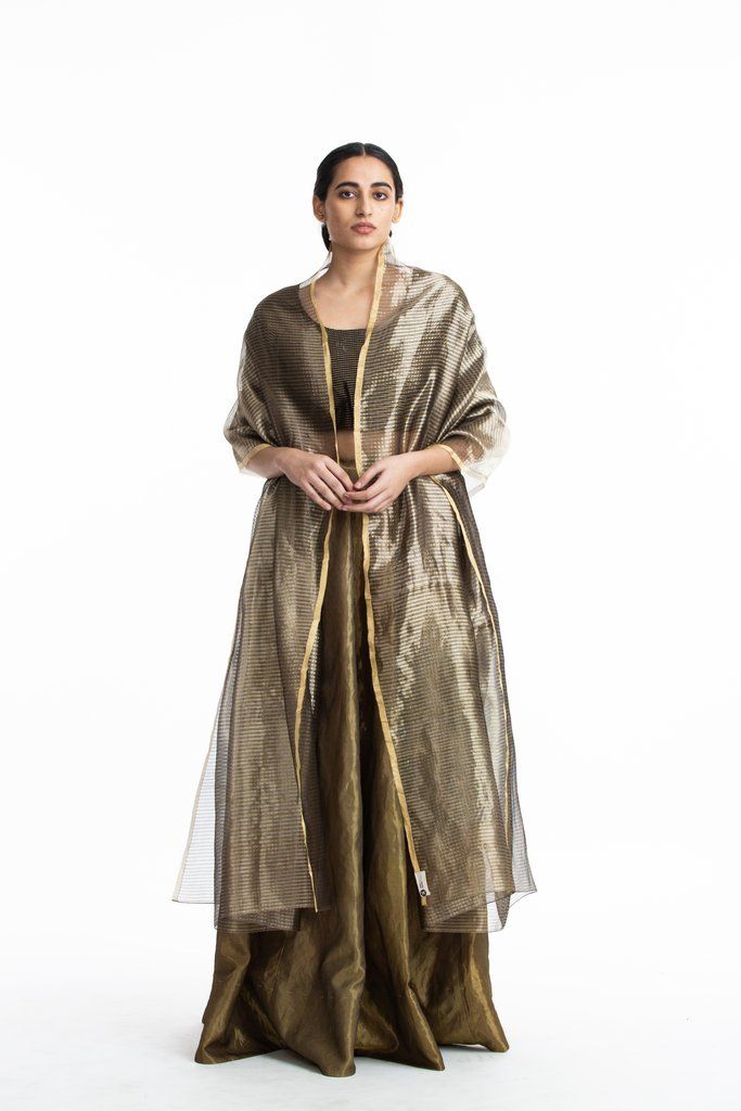Handwoven Gold On Silver Textured Metallic Dupatta Dupattas by Akaaro for women in Singapore
