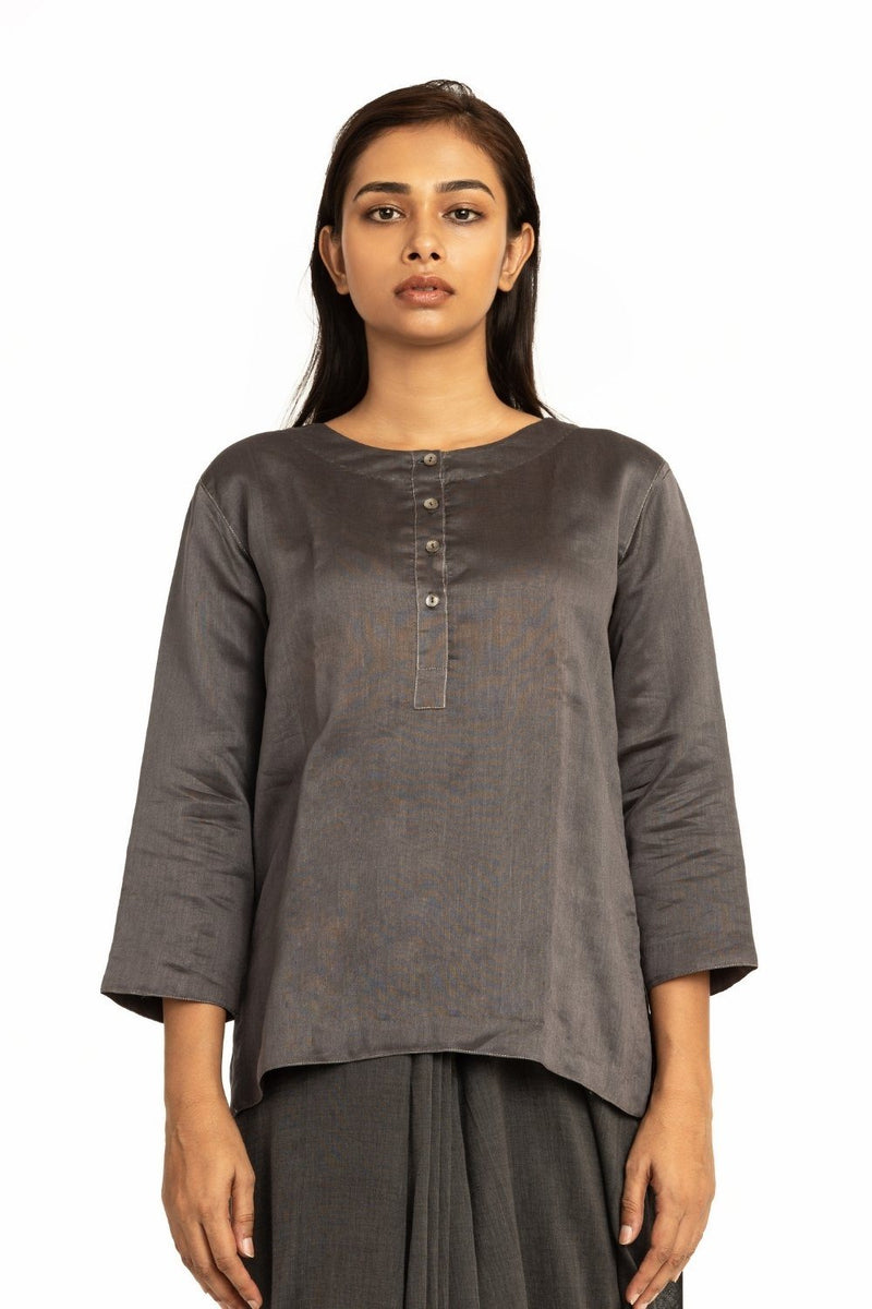 Handwoven Grey Short Placket Kameez Blouse Fashion Akaaro