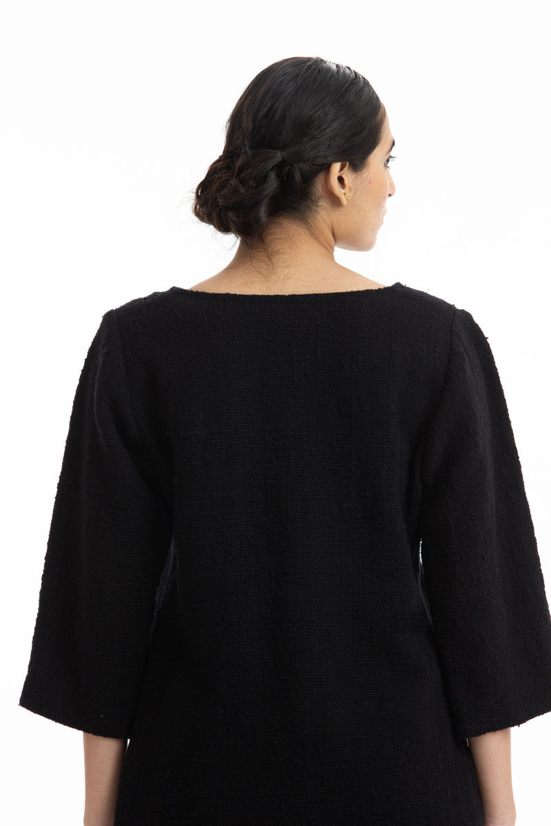 Handwoven Handspun Round Neck Black Khes Cotton Top Top & Tunics by Akaaro for women in Singapore