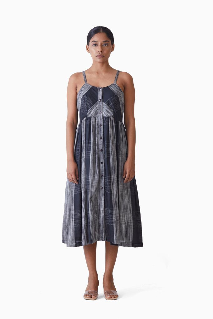 Handwoven Ikat Flare Strap Dress Fashion Akaaro
