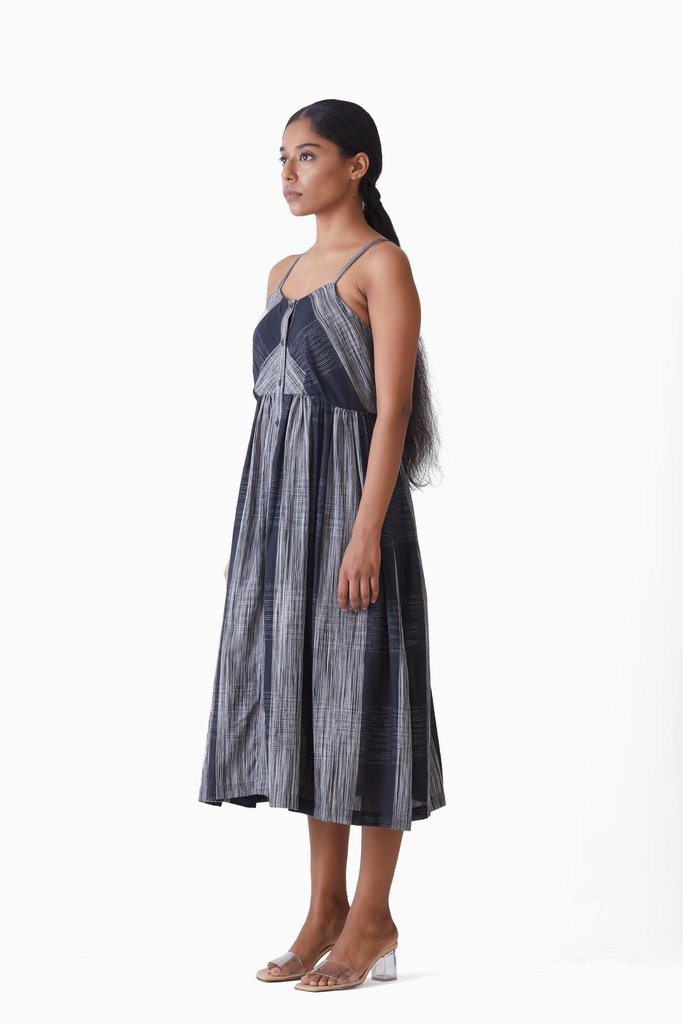 Handwoven Ikat Flare Strap Dress Fashion Akaaro