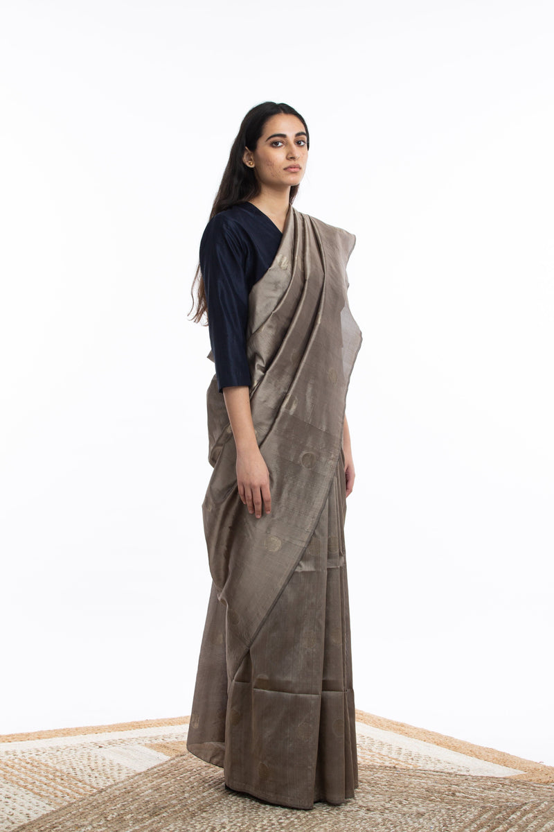 Handwoven Light Brown Circle Silk Saree Sarees by Akaaro for women in Singapore
