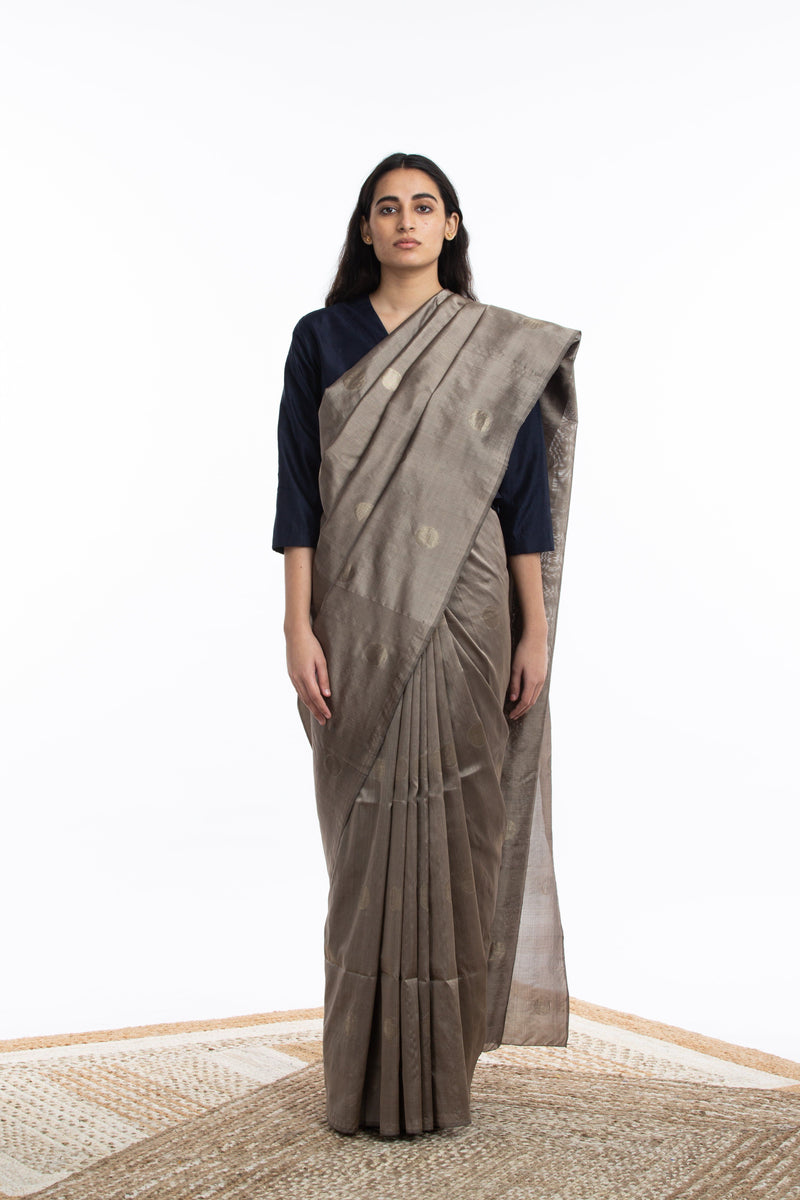 Handwoven Light Brown Circle Silk Saree Sarees by Akaaro for women in Singapore