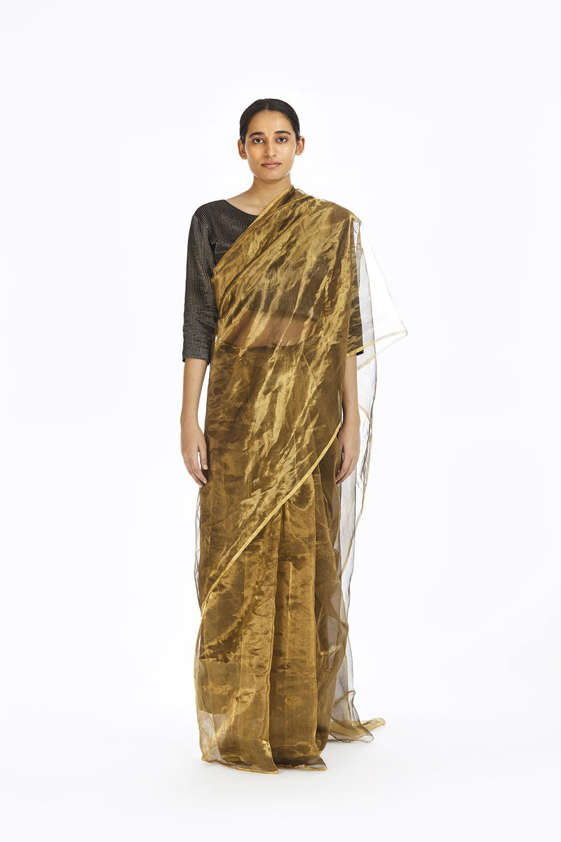 Handwoven Liquid Molten Gold Metallic Saree Sarees by Akaaro for women in Singapore