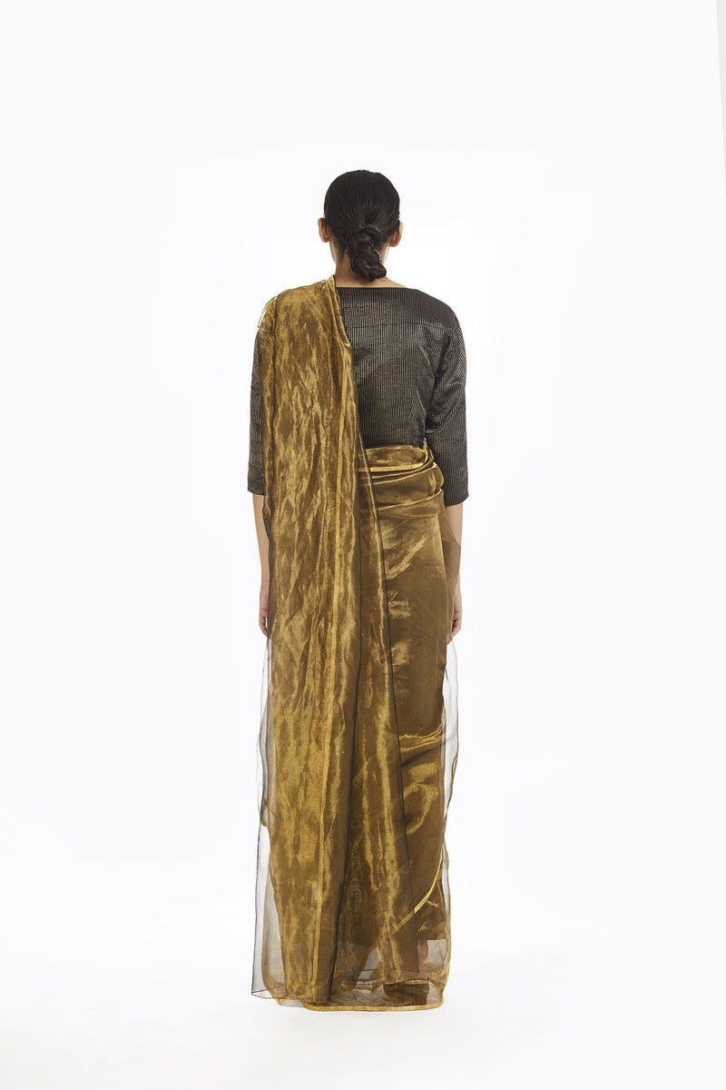 Handwoven Liquid Molten Gold Metallic Saree Sarees by Akaaro for women in Singapore