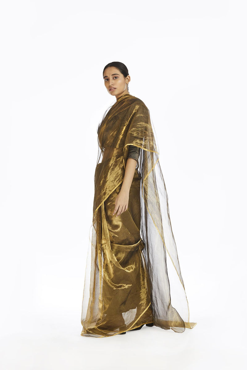 Handwoven Liquid Molten Gold Metallic Saree Sarees by Akaaro for women in Singapore