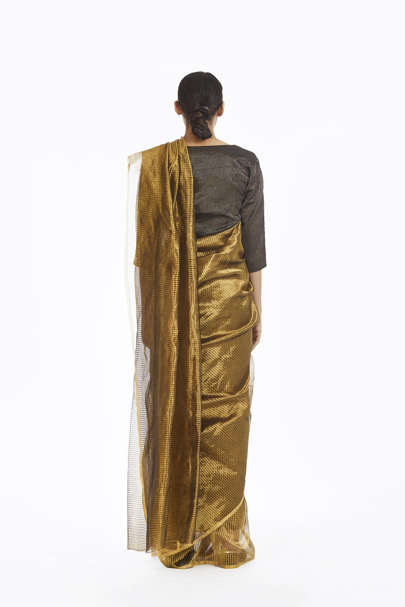 Handwoven Liquid Molten Gold Textured Metallic Saree Sarees by Akaaro for women in Singapore
