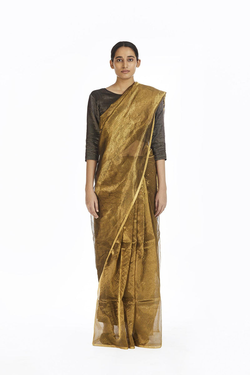 Handwoven Liquid Molten Gold Textured Metallic Saree Sarees by Akaaro for women in Singapore