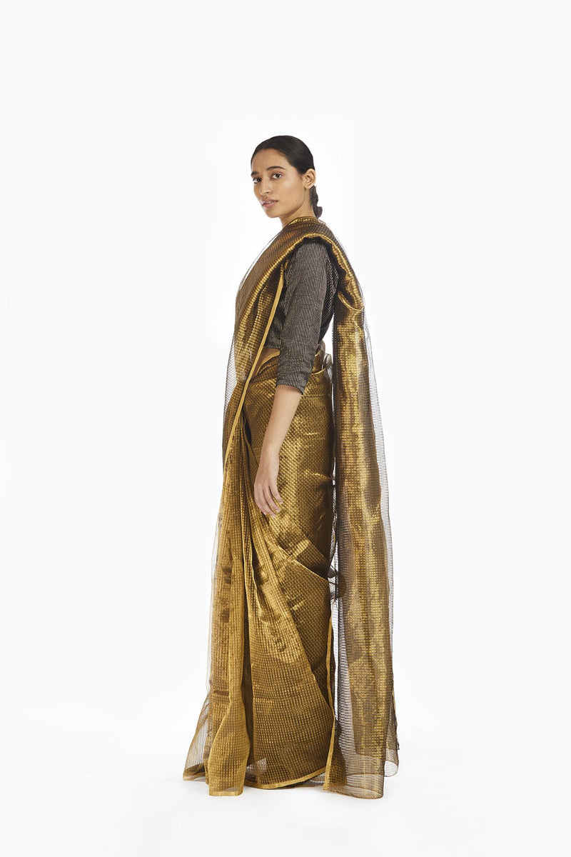 Handwoven Liquid Molten Gold Textured Metallic Saree Sarees by Akaaro for women in Singapore