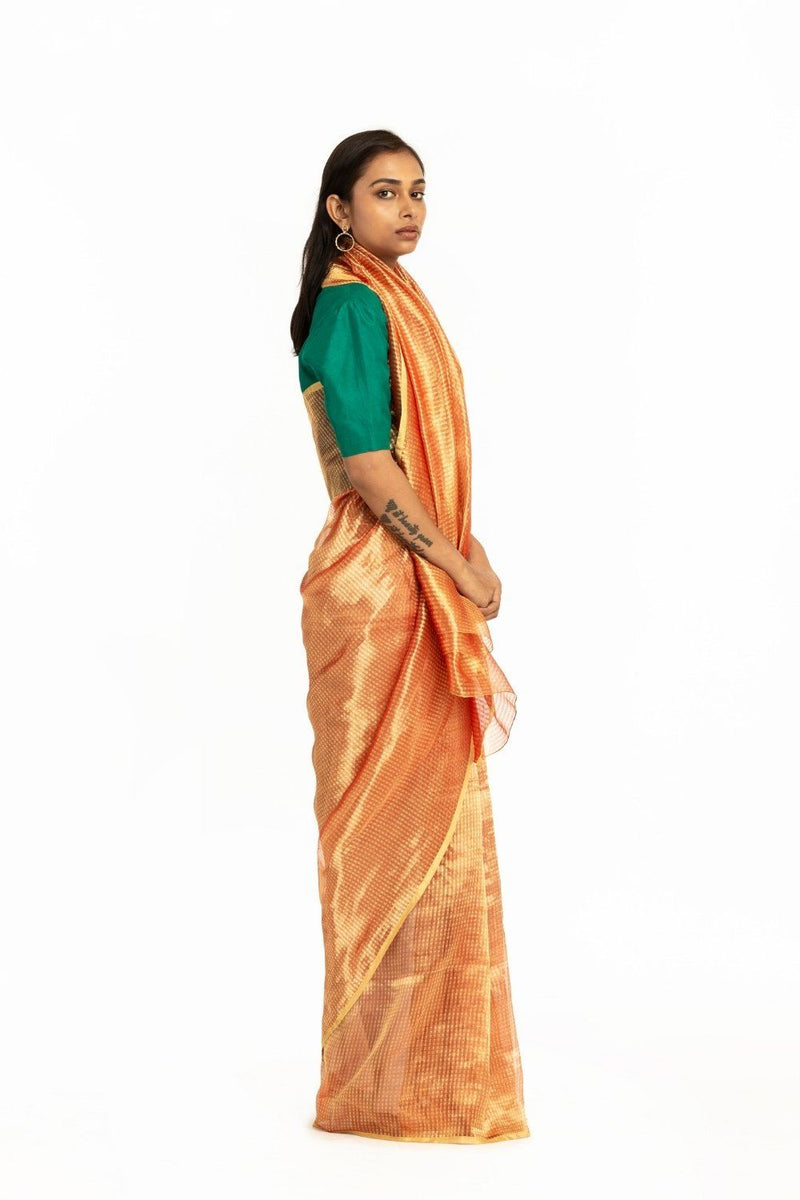 Handwoven liquid Molten Orange Textured Saree Fashion Akaaro