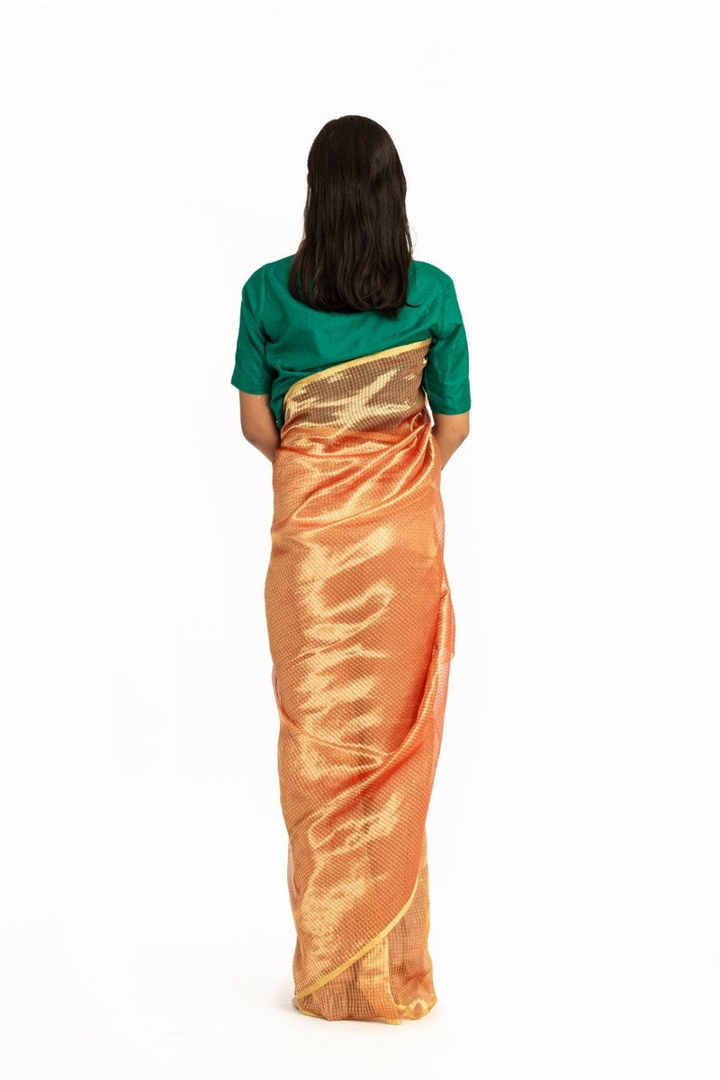 Handwoven liquid Molten Orange Textured Saree Fashion Akaaro